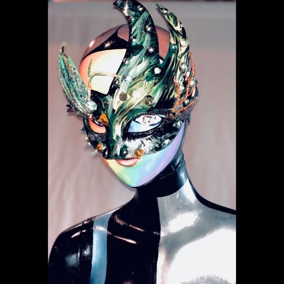 masquerade mask handmade w/stud, stone & 3d detail - Picture 2 of 8